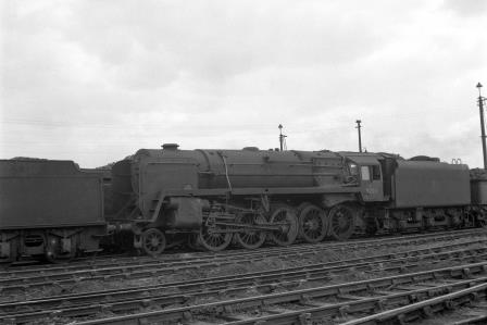 BR 9F class 92011 at Stratford Shed, Greater London on Saturday 07 May 1955 - J.H.W. Kent [154975]