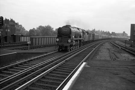 BR(S) West Country class 34029 'Lundy' at Vauxhall, Greater London with a Weymouth - Waterloo service circa 1959 - D. Esau [155030]