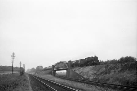 BR 4MT class at Battledown Flyover, Hampshire with a Southampton Docks - Waterloo service on Saturday 17 Jun 1961 - D. Esau [155233]