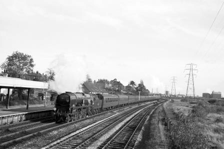 BR(S) Battle of Britain class 34077 '603 Squadron' at Millbrook Station, Hampshire with a Waterloo - Bournemouth service on Saturday 03 Nov 1962 - D. Esau [155257]