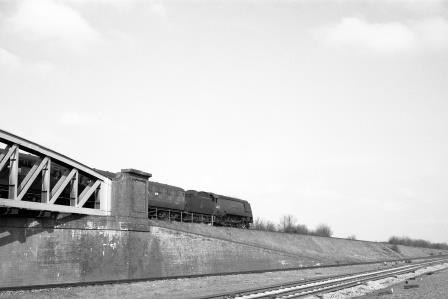 BR(S) West Country class 34038 'Lynton' at Battledown Flyover, Hampshire with a Bournemouth - Waterloo service on Thursday 13 May 1965 - D. Esau [155274]