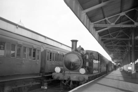 BR(S) O2 class W27 'Merstone' at Ryde Pier Head Station, Isle of Wight with a Ryde Pier Head - Cowes service circa 1957 - D. Esau [155563]