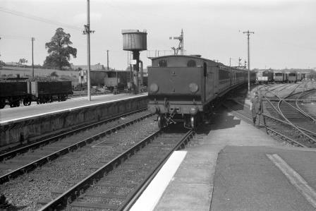 BR(S) O2 class W36 'Carisbrooke' at Newport Station, Isle of Wight with a Cowes - Ryde Pier Head service in 1959 - D. Esau [155573]
