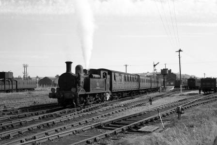 BR(S) O2 class W14 'Fishbourne' at Newport Station, Isle of Wight with a Ryde Pier Head - Cowes service on Monday 20 Sep 1965 - D. Esau [155603]