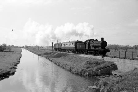 BR 3MT class 3218 near Edington Burtle, Somerset with a service from Highbridge on Saturday 15 May 1965 - D. Esau [155703]