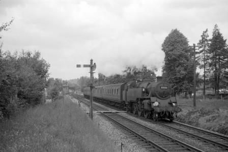 BR Std 4MT class 80146 at Hurst Green Halt, Surrey with an Oxted - East Grinstead service on Saturday 18 Feb 1961 - D. Esau [156275]