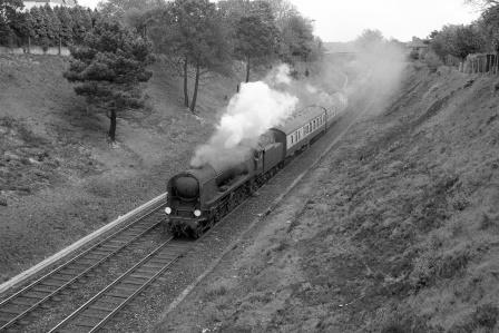 BR(S) West Country class 34036 'Westward Ho' at Parkstone Bank possibly?, Hampshire with a Weymouth service in 1967 - D. Esau [156713]