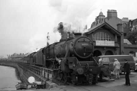 BR(M) 5MT class 44957 & BR(Sc) K1 class at Fort William Station, Scotland with a Mallaig to Fort William on Thursday 27 Jul 1961 - D. Esau [156753]