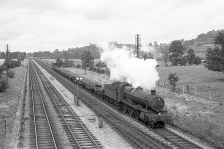 BR(W) Grange class 6874 'Haughton Grange' near Standish Junction, Gloucestershire with a Freight from Gloucester on Wednesday 21 Aug 1963 - D. Esau [157312]