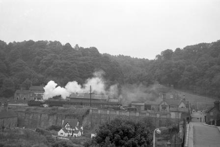 BR(W) 5500 class 5538 at Iron Bridge Station, Shropshire with a service to Shrewsbury on Saturday 22 Jul 1961 - D. Esau [157609]