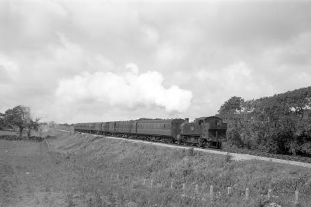 BR(W) 4500 class at Manorbier, Dyfed with a Pembroke to Camarthen on Saturday 24 Aug 1963 - D. Esau [157678]