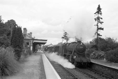 BR(M) 8F class 48478 at Llanwrda Station, Dyfed with a Southbound Freight circa 23 Aug 1967 - D. Esau [157695]
