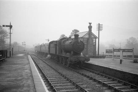 BR(W) 2200 class 2218 at Three Cocks Junction Station, Powys with a service to Hereford circa 07 April 1961 - D. Esau [157721]
