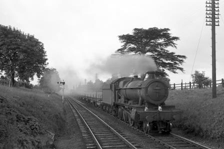 BR(M) Hall class 5900 'Hinderton Hall' at Droitwich Spa, Worcestershire with a Freight in the 1960s - D. Esau [158015]