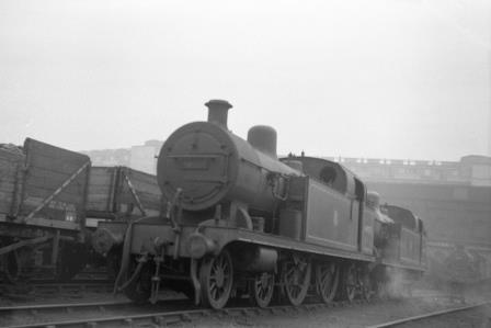 BR(M) 3F class & BR(M) 3F class at Devons Road, Bow Shed, Greater London in 1957 - D. Esau [158118]
