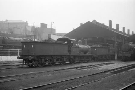 BR(M) 2F class 58135 & BR(M) 2F class at Monument Lane Shed, West Midlands in the 1960s - D. Esau [158121]