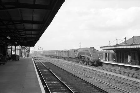 BR(E) A4 class 60018 'Sparrow Hawk' at Hitchin Station, Hertfordshire on Friday 13 Apr 1962 - D. Esau [158190]