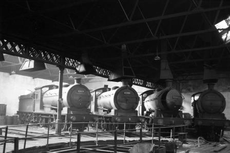 BR(E) J27 class 65879 & BR(E) J27 class 65804 & BR(E) Q6 class 63427 & BR(E) J27 class 65892 at North Blyth Shed, Caithness on Sunday 13 Jun 1965 - D. Esau [158368]