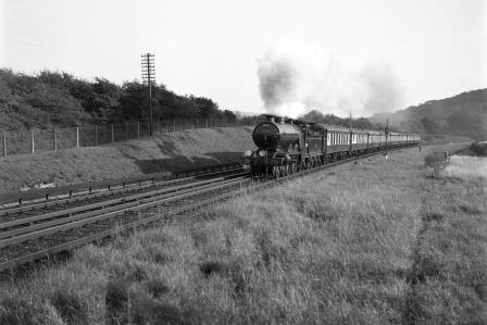 BR(S) Brighton Atlantic class 32424 'Beachy Head' near Patcham Tunnel, East Sussex with the "RCTS Brighton Works Centenary" Rail Tour on Sunday 05 Oct 1952 - C.A.K. Saunders [159055]