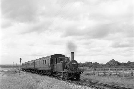 BR(S) Terrier class 32677 at North Hayling, Hampshire with the 4.03pm Havant - Hayling Island service on Saturday 08 Aug 1954 - C.A.K. Saunders [159146]