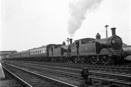 BR(S) M7 class 30356 & BR(S) M7 class 30377 at Eastleigh Station, Hampshire with a Southampton Terminus Train? (Empty Stock?) on Saturday 21 May 1955 - J.H.W. Kent [200045]