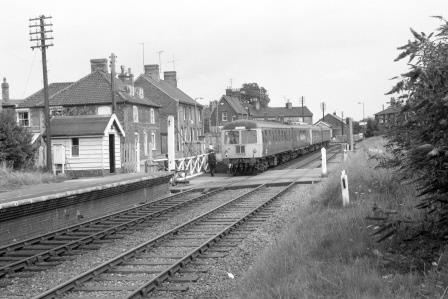 BR(E) Class 105 at Saxmundham Station, Norfolk with the 10.48am Ipswich to Lowestoft on Saturday 07 Aug 1976 - J. Scrace [233424]