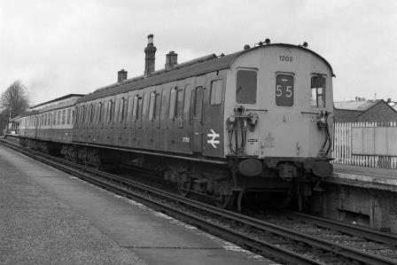 BR(S) Class 206 1202(S77503) at Reigate, Surrey with the 11.24am Reading - Tonbridge service on Saturday 07 Apr 1979 - J. Scrace [233498]