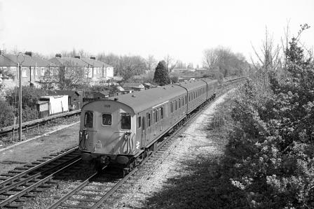 BR(S) Class 205 1128 at Cosham, Hampshire with the 1.59pm Portsmouth & Southsea - Southampton service on Friday 18 Apr 1980 - J. Scrace [233527]
