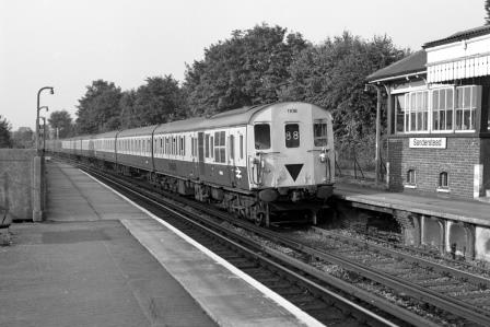 BR(S) Class 205 1108 at Sanderstead Station, Greater London with the 5.36pm Victoria - Uckfield & East Grinstead service on Tuesday 11 Aug 1981 - J. Scrace [233564]