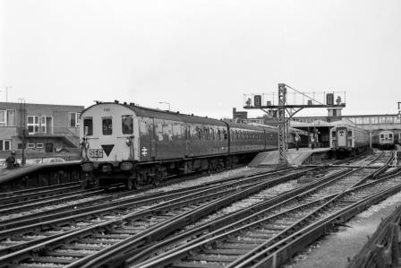 BR(S) Class 205 1110 & BR(S) Class 205 1130 at Horsham Station, West Sussex with the "RCTS/SEG Hants and Dorset" Rail Tour on Saturday 10 Oct 1981 - J. Scrace [233578]