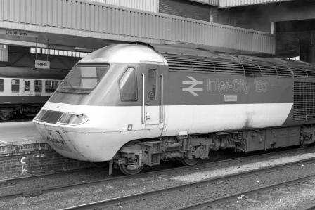 BR(E) Class 43 43049 'Neville Hill' at Leeds Station, Yorkshire with the 11.45am Leeds - London (King's Cross) service on Monday 25 Mar 1985 - J. Scrace [233664]