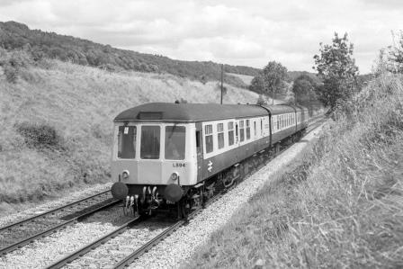 BR(S) Class 119 L594 at Dorking Town, Surrey with the 10.52am Tonbridge - Reading service on Saturday 27 Jul 1985 - J. Scrace [233676]