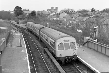BR(W) Class 101 C820 at Dorchester West Station, Dorset with the 12.00pm Swindon - Weymouth service on Wednesday 02 Mar 1988 - J. Scrace [233805]