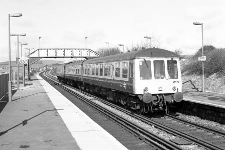 BR(S) Class 119 C577 at Upwey Station, Dorset with the 10.24am Swindon - Weymouth service on Wednesday 16 Mar 1988 - J. Scrace [233812]