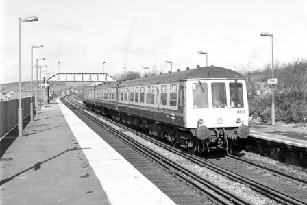 BR(S) Class 119 C577 at Upwey Station, Dorset with the 10.24am Swindon - Weymouth service on Wednesday 16 Mar 1988 - J. Scrace [233813]