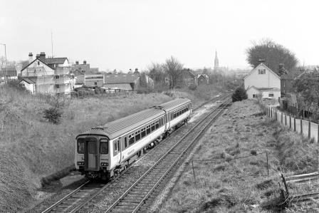 BR(S) Class 156 156448 at Salisbury, Wiltshire with the 12.36pm Cardiff - Portsmouth Harbour service on Wednesday 19 Apr 1989 - J. Scrace [233921]