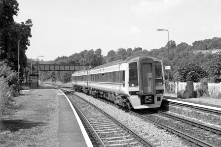 BR(W) Class 158 158863 at Freshford Station, Somerset with the 12.30pm Cardiff - Portsmouth Harbour service on Tuesday 17 Aug 1993 - J. Scrace [233996]