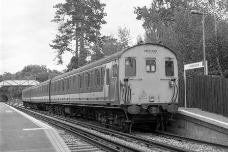 NSE Class 205 205032 at Penshurst Station, Kent with the 12.43pm Tonbridge - Reigate service on Friday 27 May 1994 - J. Scrace [234042]