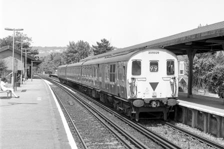 NSE Class 205 205029 at Oxted Station, Surrey with the 12.47pm East Grinstead - Uckfield service on Tuesday 12 Jul 1994 - J. Scrace [234052]