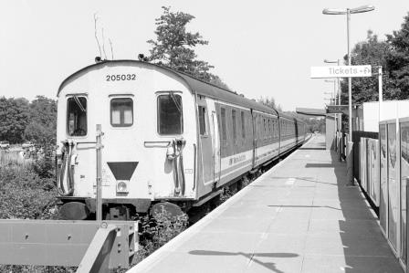 NSE Class 205 205032 at Uckfield Station, East Sussex with the 3.00pm Uckfield - Oxted service on Tuesday 12 Jul 1994 - J. Scrace [234060]