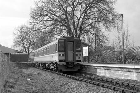 Regional Railways Class 153 153314 at Sudbury Station, Cambridgeshire with the 2.40pm Sudbury - Marks Tey service on Thursday 16 Mar 1995 - J. Scrace [234076]