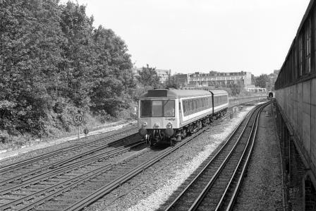 NSE Class 117 117701 at Kensington Olympia, Greater London with the 2.33pm Clapham Junction - Willesden Junction service on Thursday 20 Jul 1995 - J. Scrace [234086]