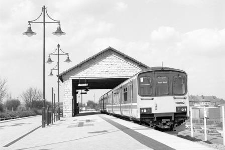 Regional Railways Class 150 150102 at Mansfield Woodhouse Station, Nottinghamshire with the 2.14pm Mansfield Woodhouse - Nottingham service on Tuesday 02 Apr 1996 - J. Scrace [234110]