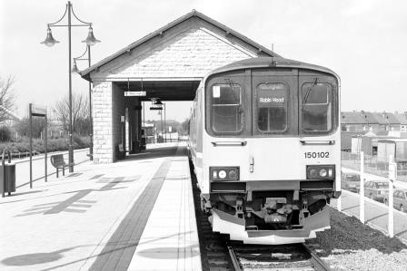 Regional Railways Class 150 150102 at Mansfield Woodhouse Station, Nottinghamshire with the 2.14pm Mansfield Woodhouse - Nottingham service on Tuesday 02 Apr 1996 - J. Scrace [234111]