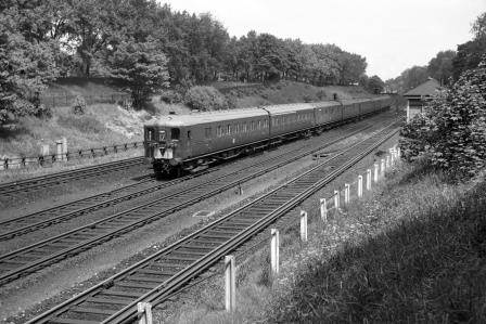 BR(S) Class 2-HAL 2674 at Clapham Cutting, Greater London with the 11.57am Waterloo - Portsmouth & Southsea service on Saturday 28 May 1966 - J. Scrace [234183]