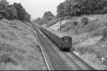 BR(S) Class 4-EPB S.5153 near Shortlands, Greater London with the 11.17am Victoria - Orpington service on Sunday 28 May 1961 - J. Scrace [234338]