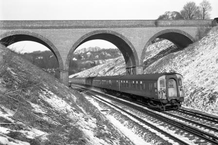BR(S) Class 4-BEP 7007 at Quarry Line, Surrey with the 1.50pm Victoria to Ore on Saturday 08 Feb 1969 - J. Scrace [234447]