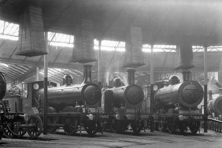 LBSCR C2 class 542 & LBSCR E4 class 557 & LBSCR C2X class 549 at Battersea Shed, Greater London on Saturday 07 May 1921 - H.C. Casserley [270098]