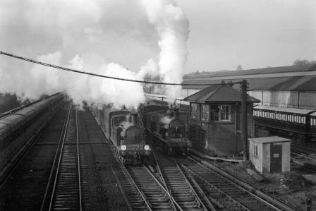LSWR M7 class 112 & LSWR T9 class 718 at Durnsford Road, Wimbledon, Greater London on Friday 24 Apr 1925 - H.C. Casserley [270283]