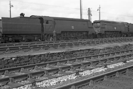 SR WC class 21C106 'Bude' & SR WC class 21C107 'Wadebridge' at Exmouth Junction Shed, Devon on Saturday 07 Jun 1947 - J.H. Aston [275022]